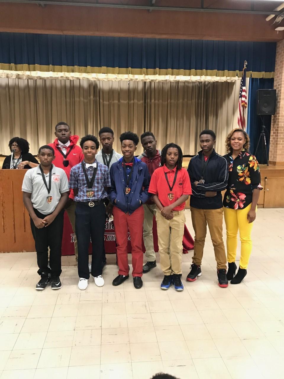 Baker Middle Student Athletes in group photo at the 2017 awards program