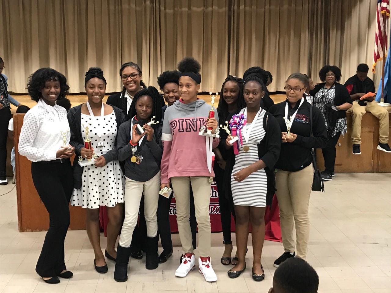 Baker Middle School athletes in group photo at the 2017 awards program
