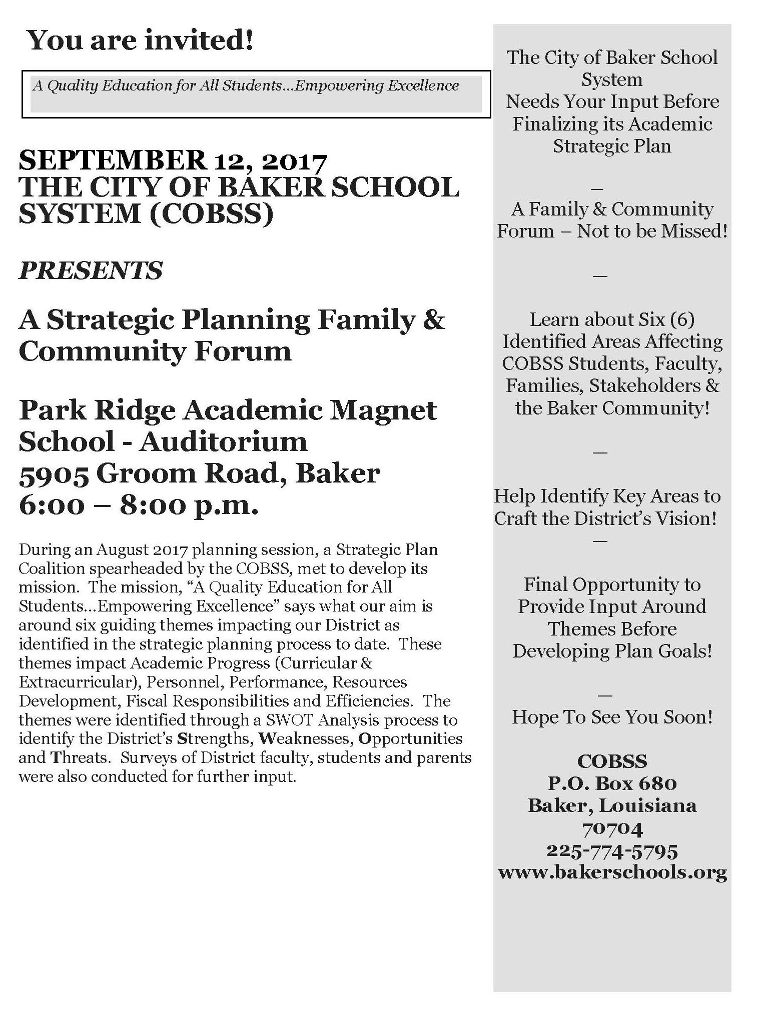 Photo of a public invitation to a forum on September 12, 2017, 6 p.m. at Park Ridge