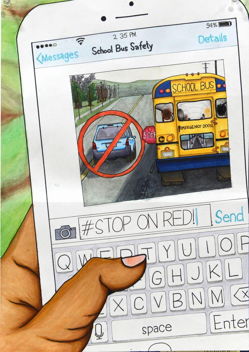 Photo of theme poster for the 2017 National School Bus Safety Week - #STOP ON RED
