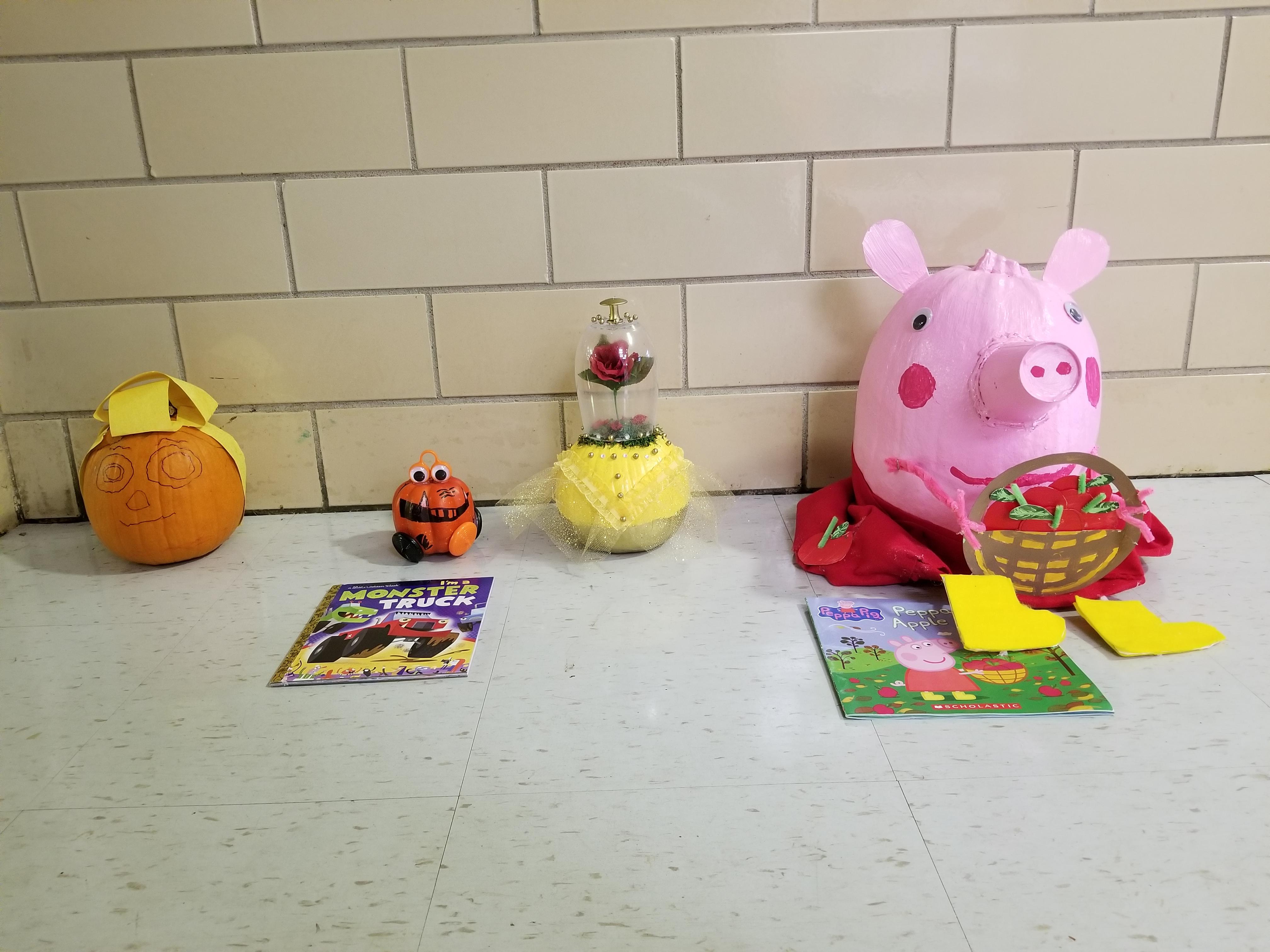 A photo of the pumpkins that were decorated by prekindergarten students at Bakerfield and Baker Heights Elementary Schools