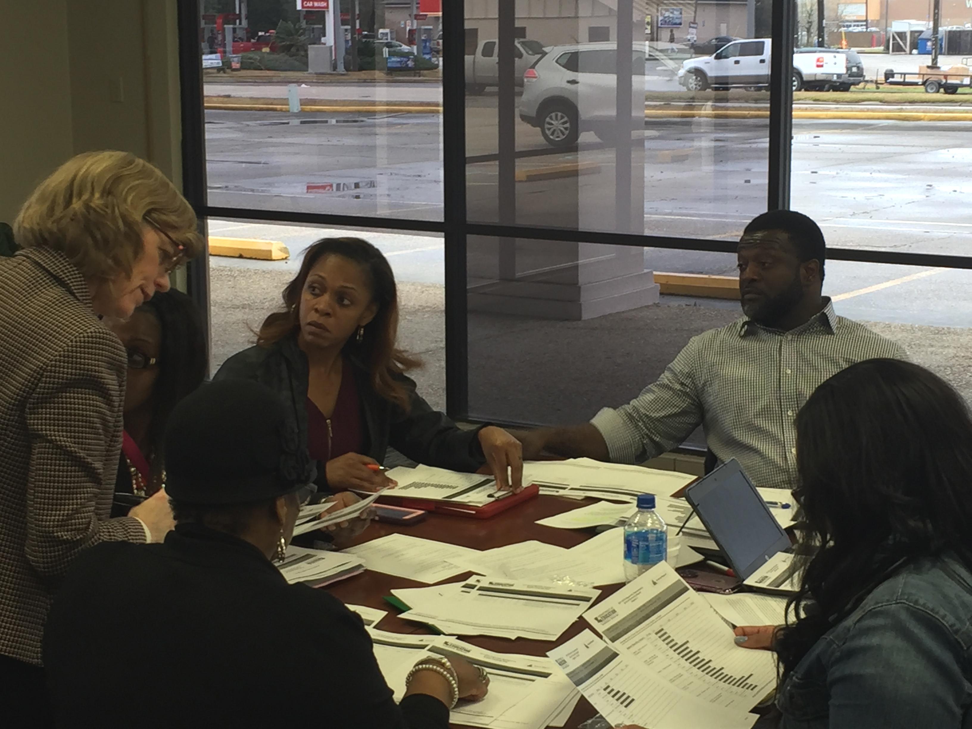 Photo of Members of the district's leadership teams in collaborative planning session