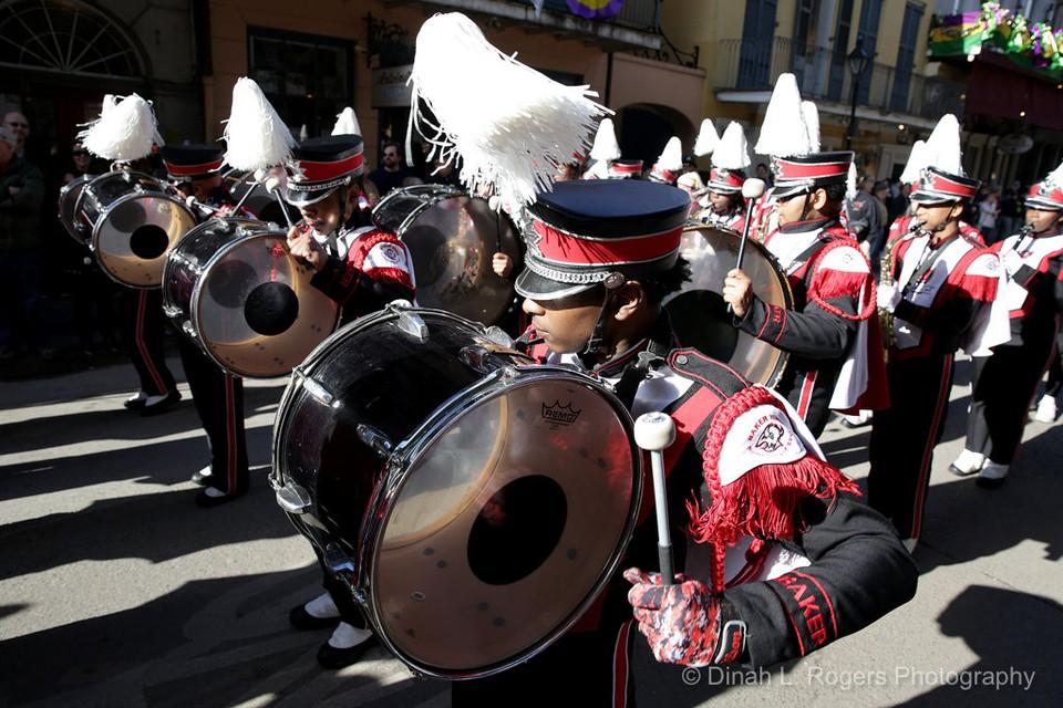 photo of the Baker High School leading the Krewe of Cork parade in new orleans
