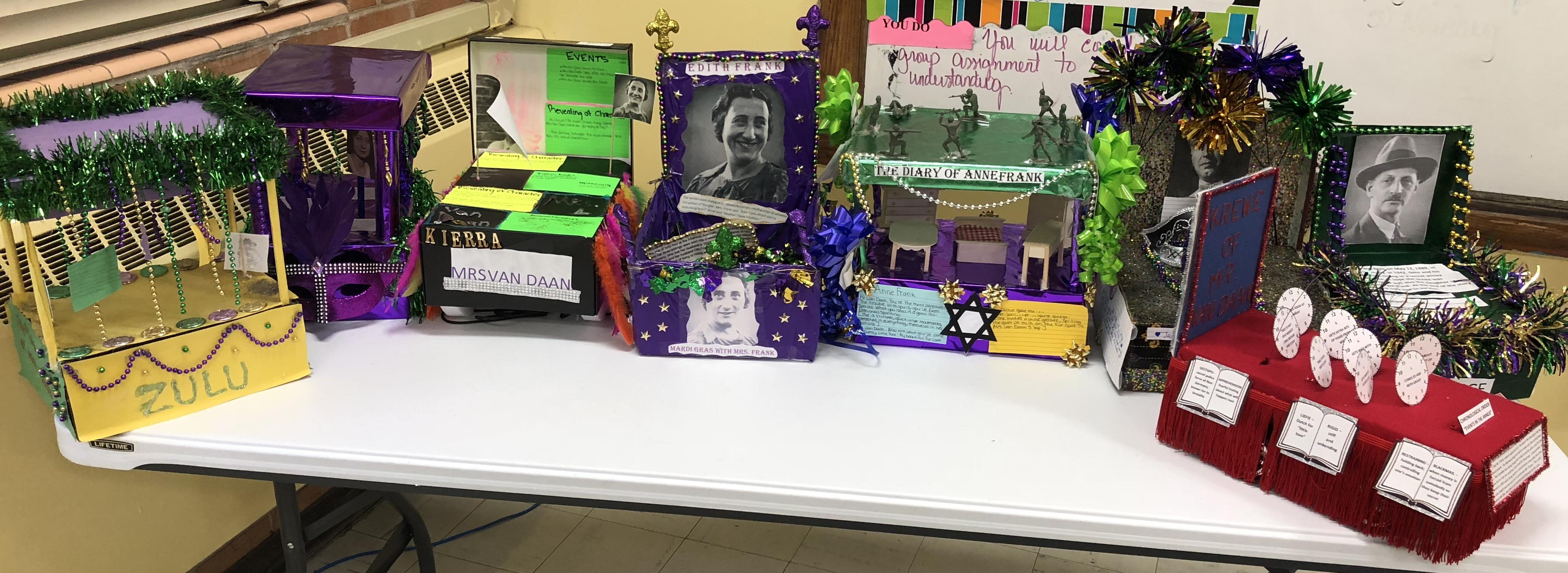 Photo of Baker Middle School projects related to the study of "The Diary of Anne Frank"