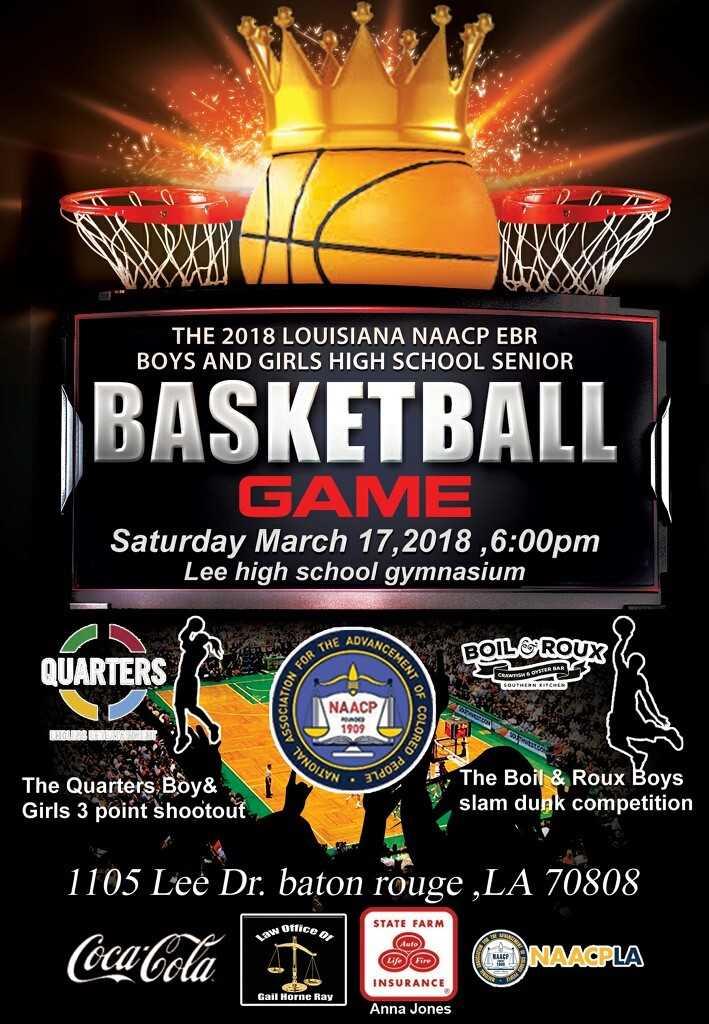 A photo of the poster advertising the 2018 Louisiana NAACP EBR All Star Basketball Game