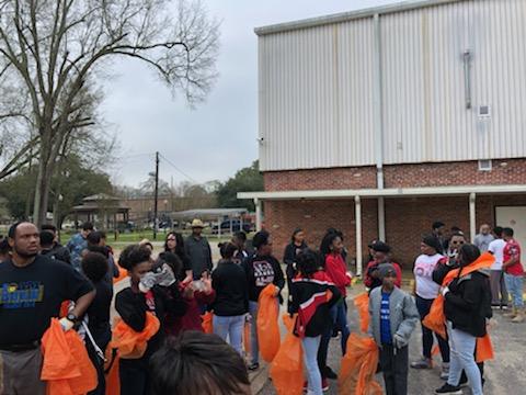 photo of baker high students rallying to help clean up baker