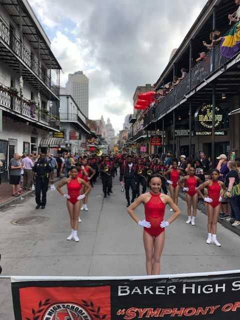 The Baker High Symphony of Soul in the 2019 Krewe of Cork parade in New Orleans