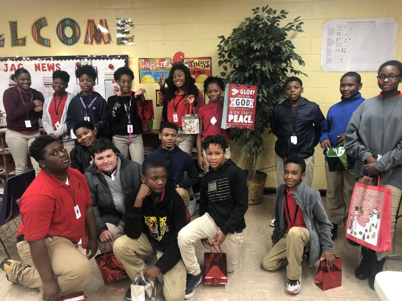  Baker Middle JAGS receiving Christmas gifts from the community