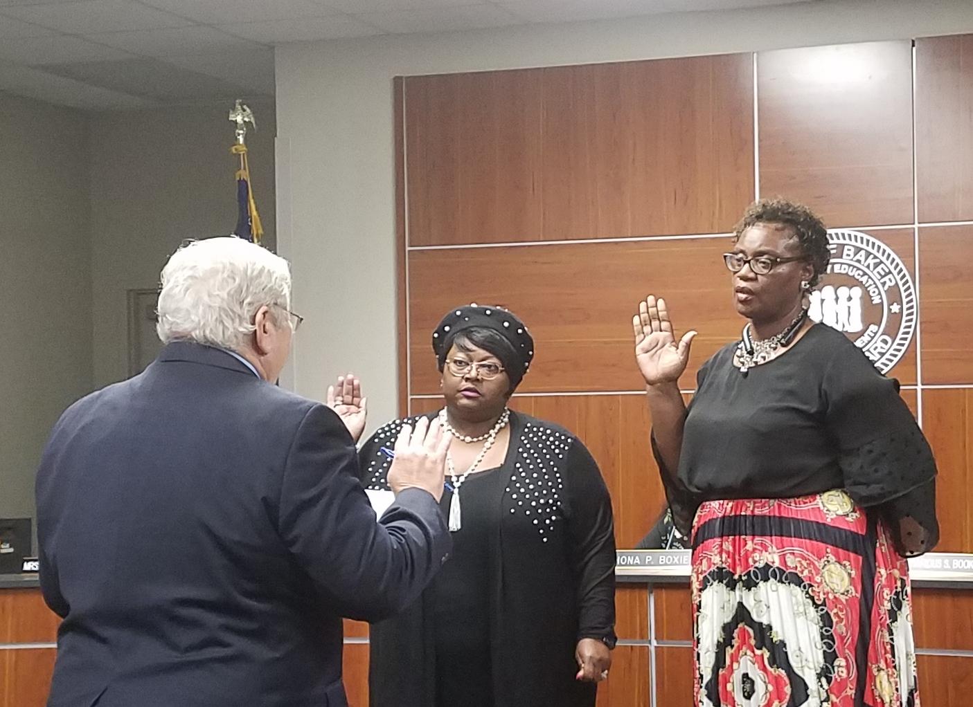 Photo of Baker School Board Officers being sworn in for leadership during the 2020 school year