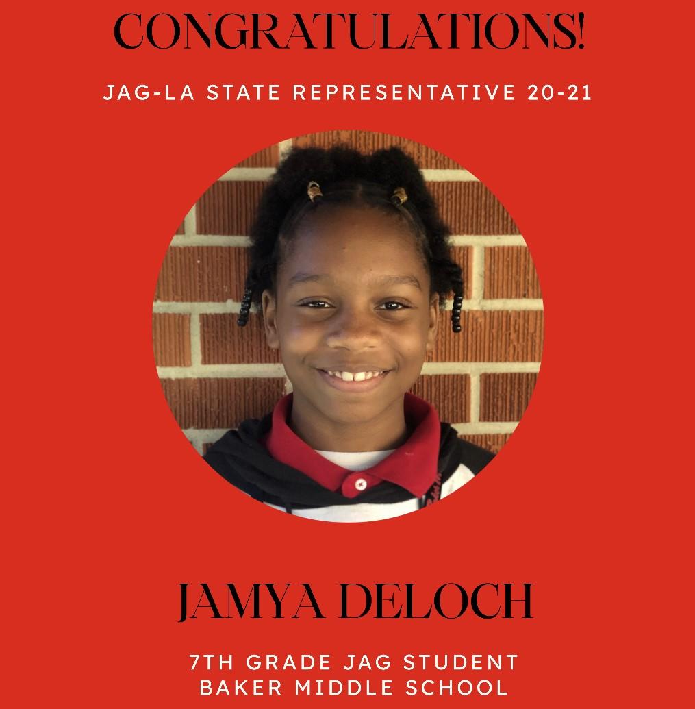 a photo of Congratulations to Baker Middle School JAG, Jamya Delouch