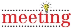 a graphic of the word \"meeting\" in red letters