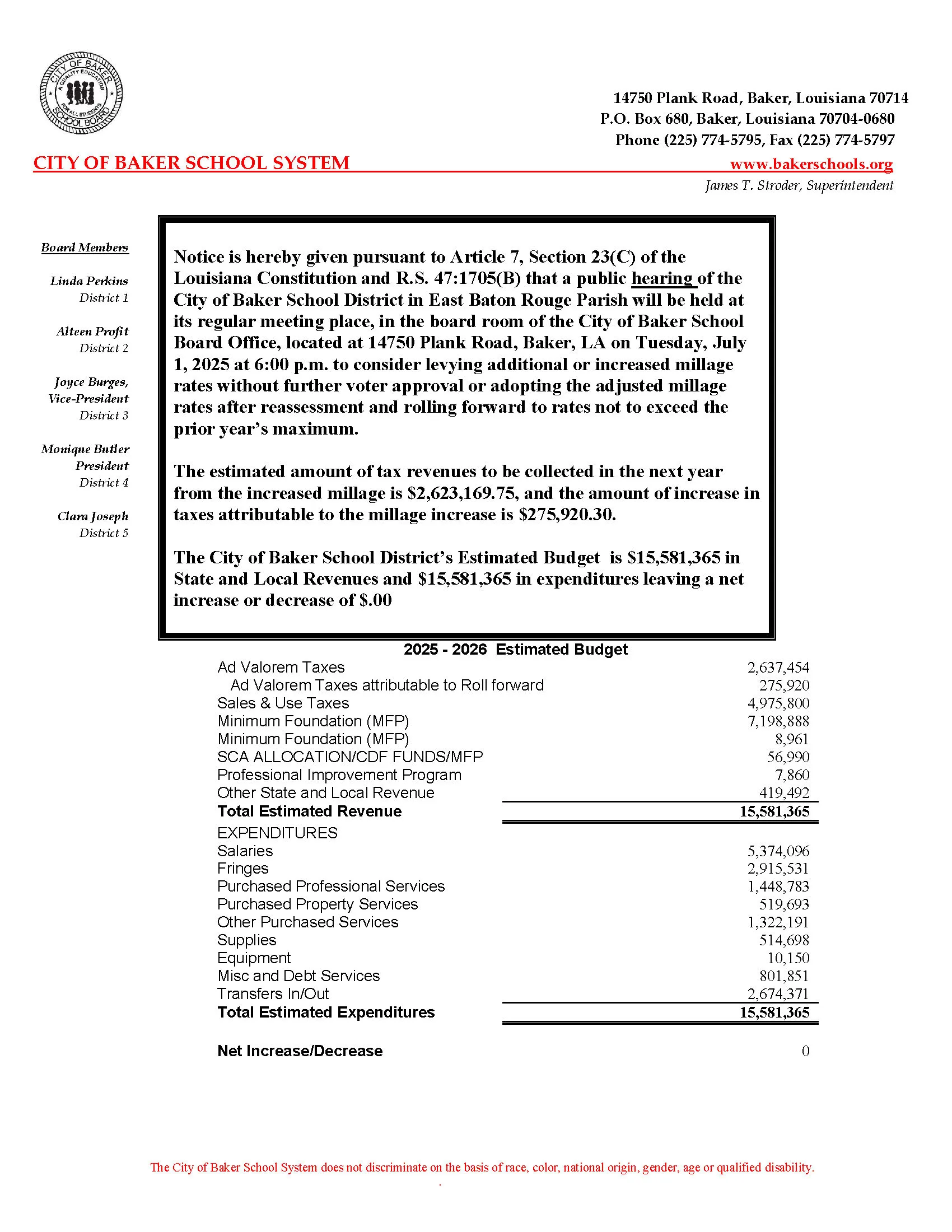 Notice of Public Hearing: Millage Adoption