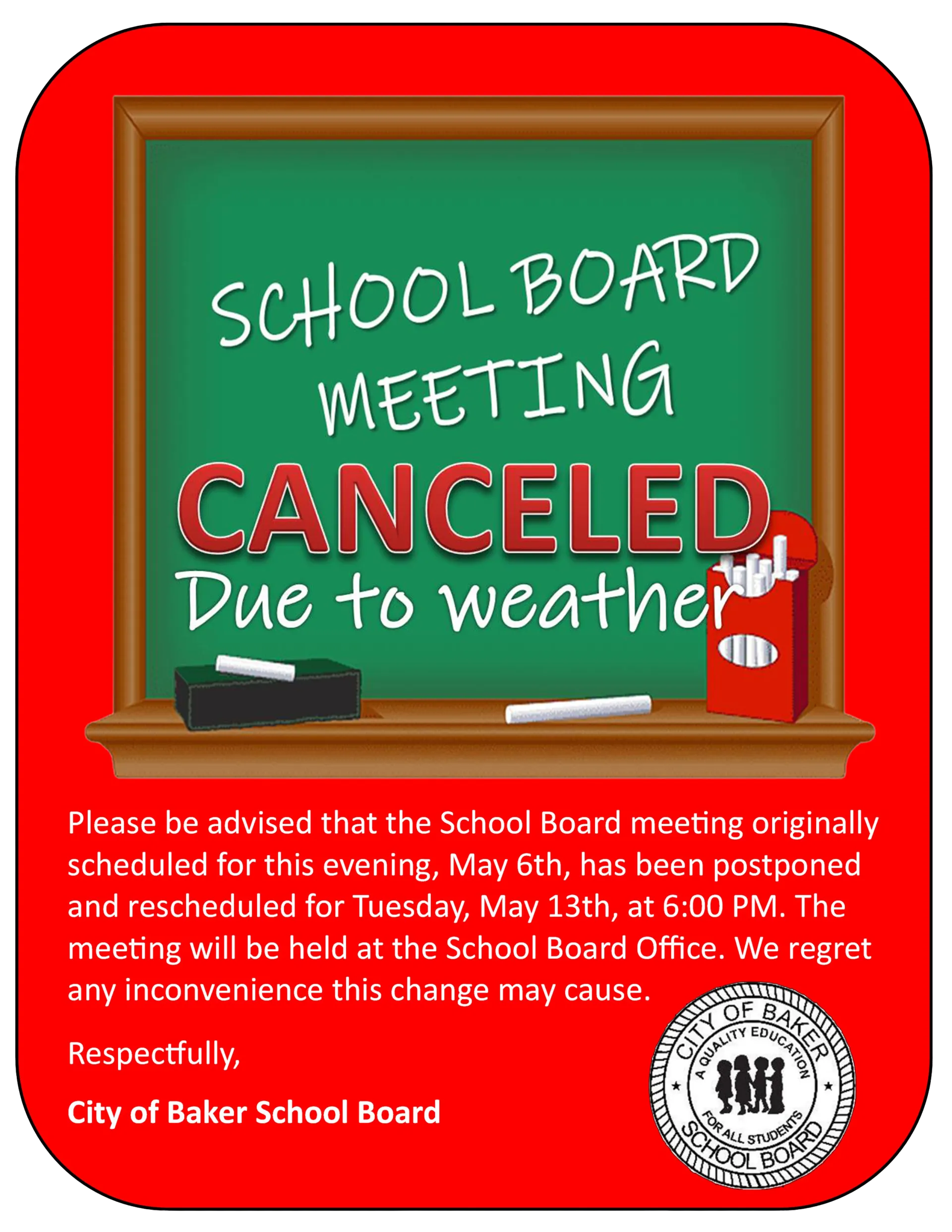 CoBSS School Board Meeting Postponed